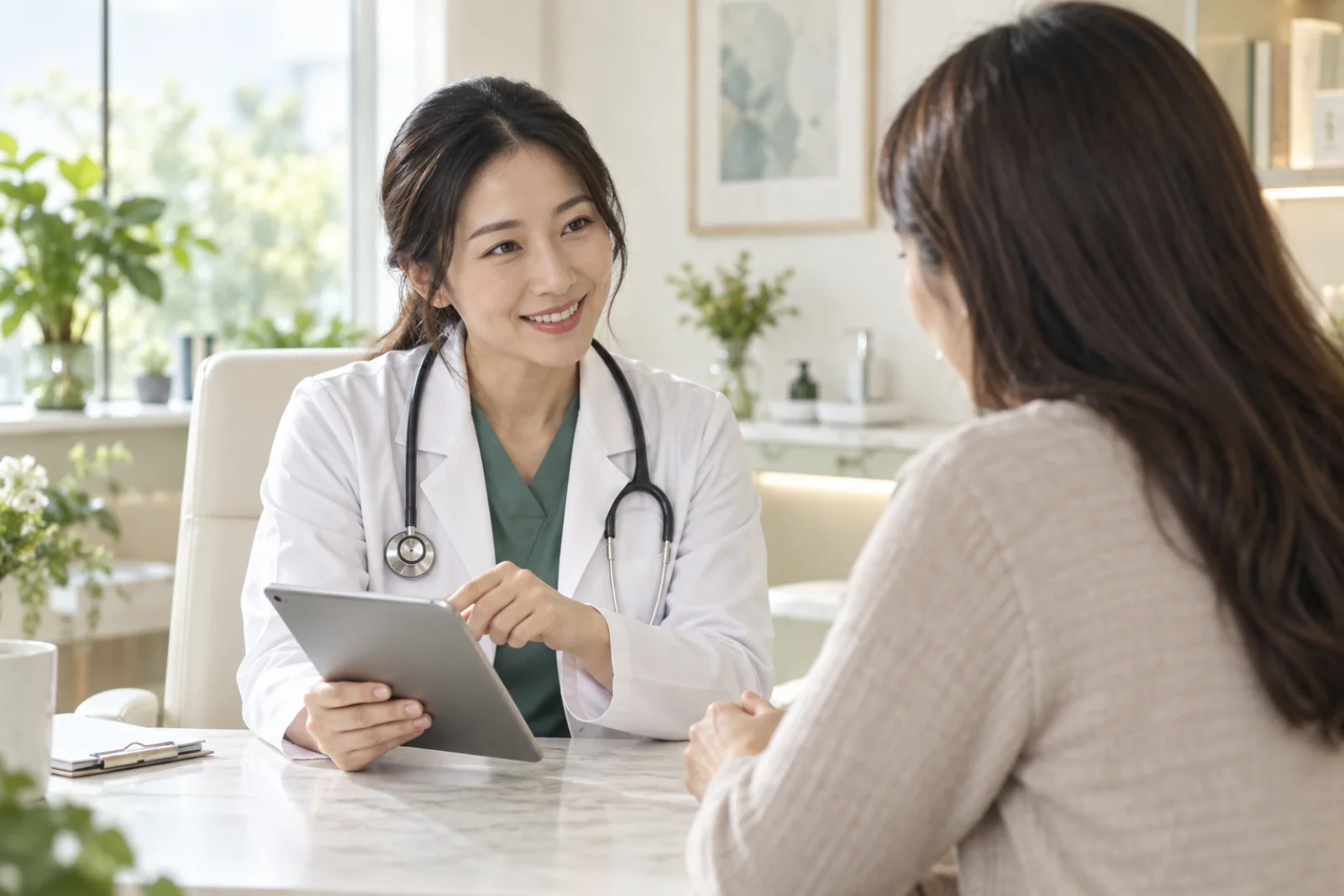 Doctor speaking with a patient in a consultation room